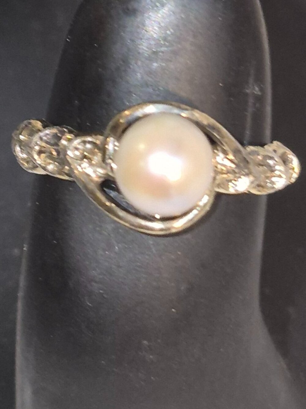 Vintage Ornate 925 Sterling Silver + Genuine Pearl Ring sz 5.5